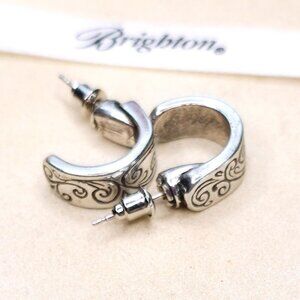 Brighton Etched Swirls Huggie Half Hoop Post Earrings Silver plated